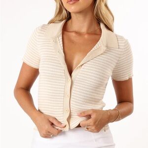 LEO STRIPE TOP - LATTE